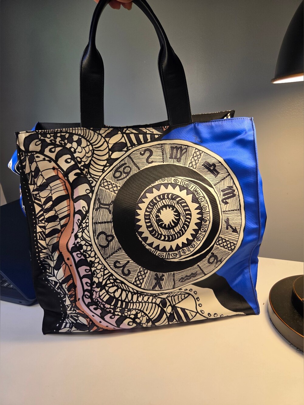 Emilio Pucci Nylon/leather Zodiac Print Tote Bag in Blue, Black Rare